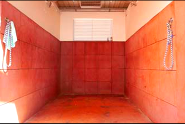 Outdoor stall block at an equine event facility